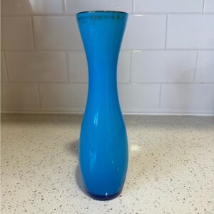 Vintage 1960s Blue Cased Glass Bud Vase